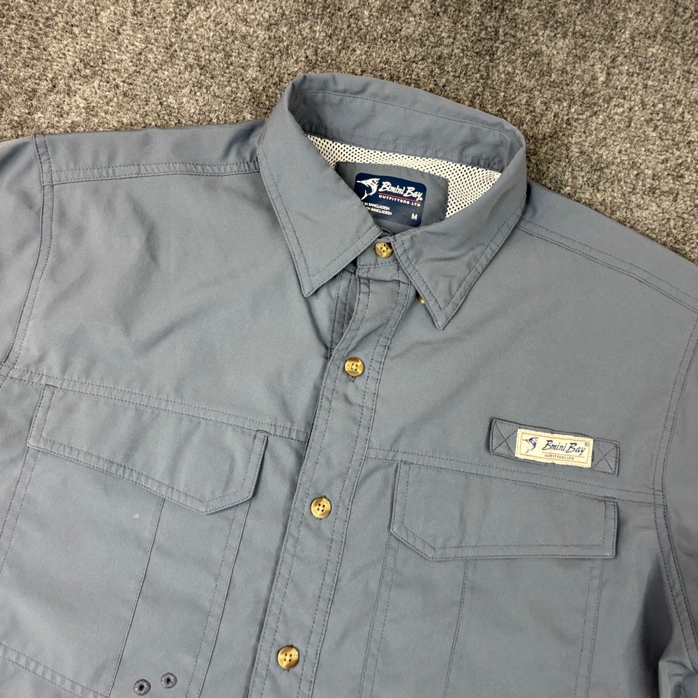 Bimini Bay Outfitters Mens Size Medium Gray Fishing Shirt Short Sleeve Vented